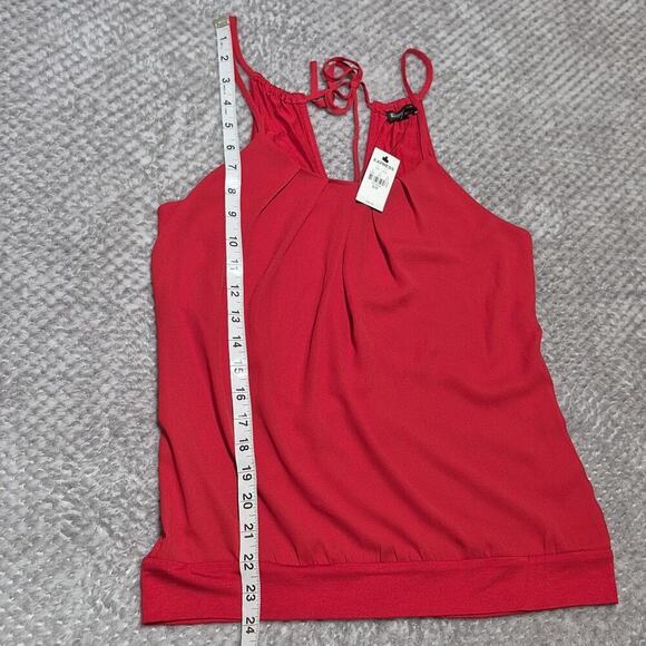 New Express Tank Halter Top Women Small Vibrant Red Pleated Neckline Sleeveless - Picture 4 of 6